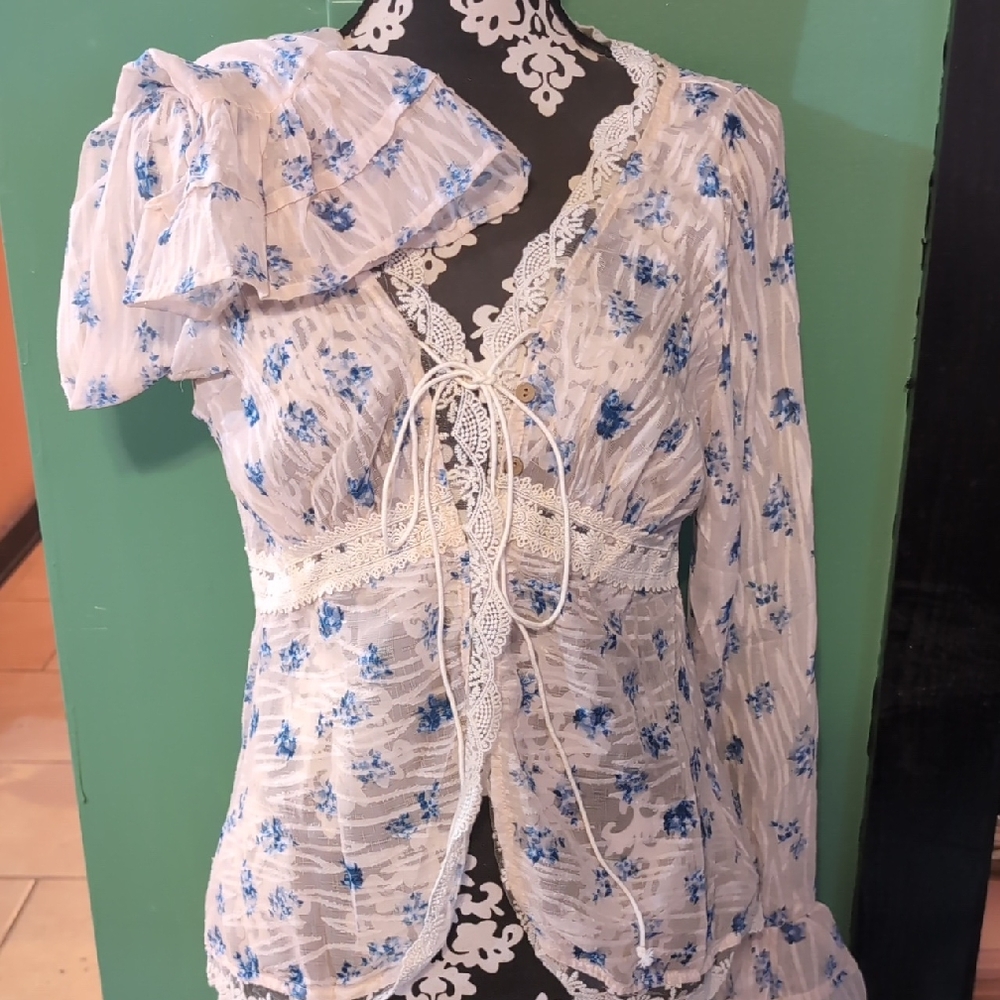 Floral Lace Trim Women's Top